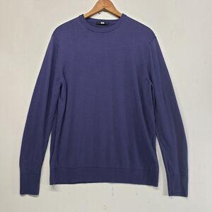 Uniqlo Wool Sweater Mens Medium Purple Crewneck Extra Fine Merino Lightweight